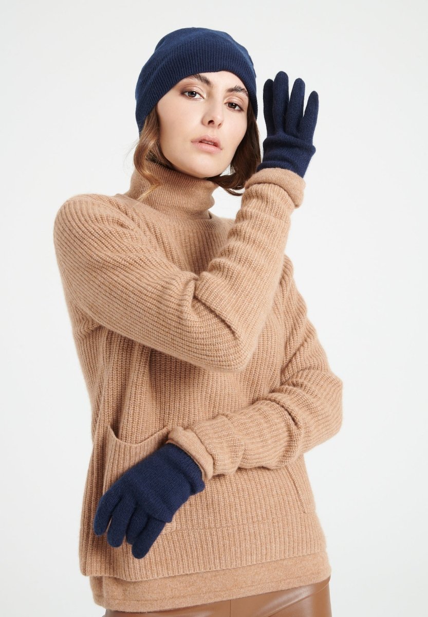 Gants unisex en cachemire 4 fils bleu marine - UNI 4-1