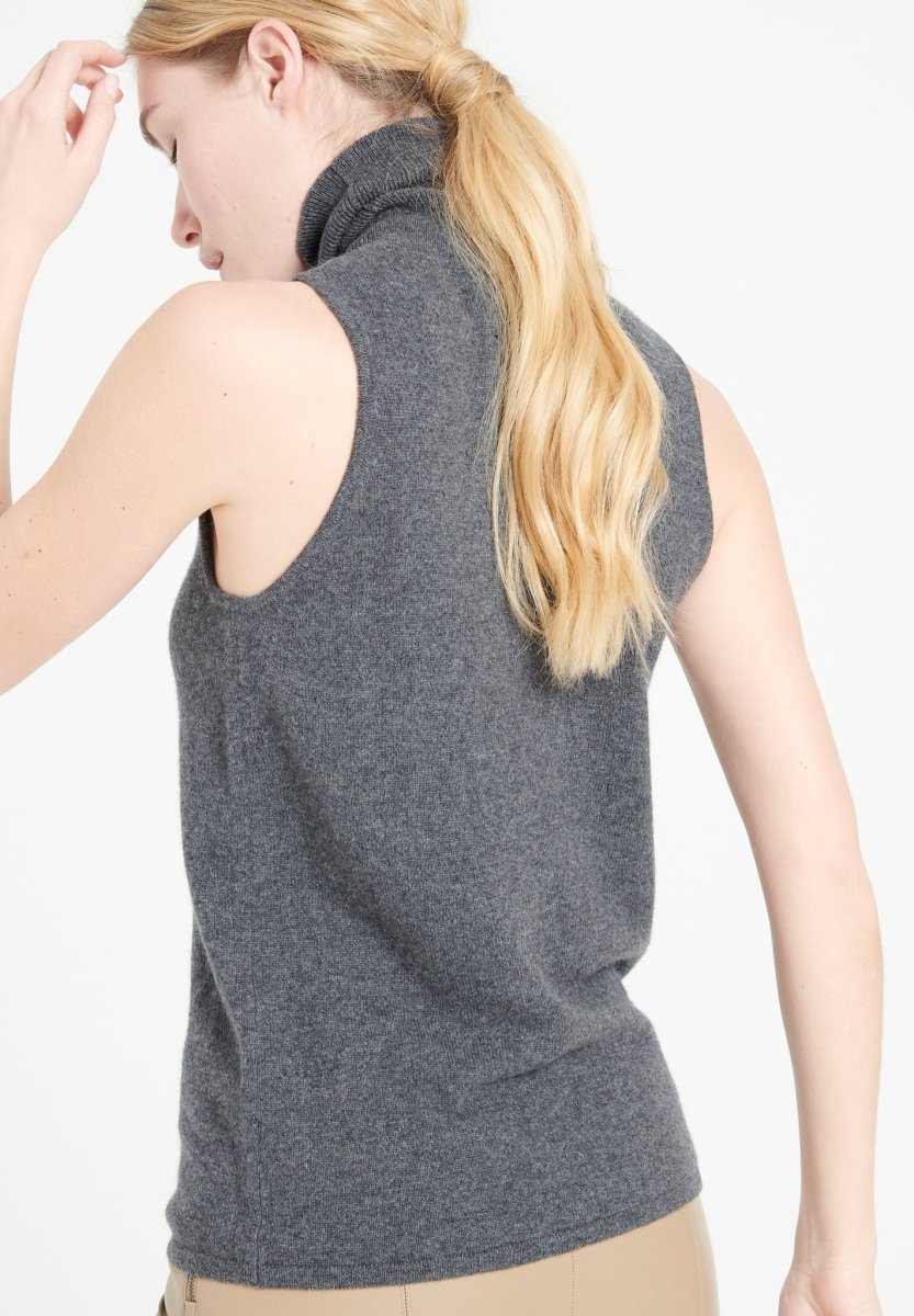 Pull col roulé sans manches femme en cachemire gris anthracite - LILLY 13-3