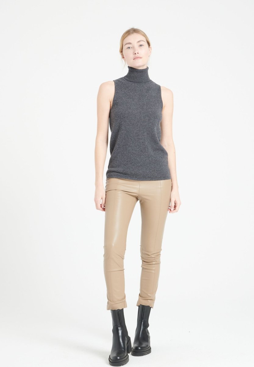 Pull col roulé sans manches femme en cachemire gris anthracite - LILLY 13-1