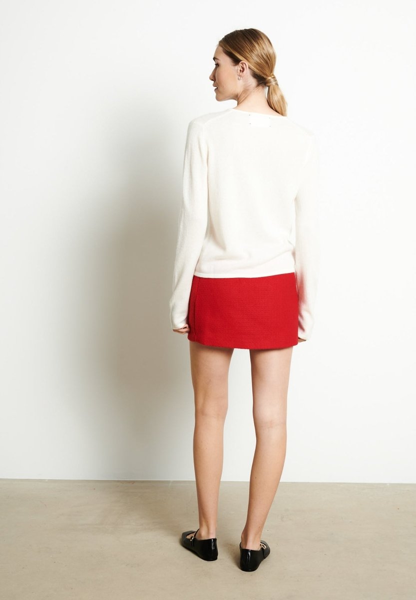 Cardigan col V cachemire blanc écru femme - LILLY 7B-3