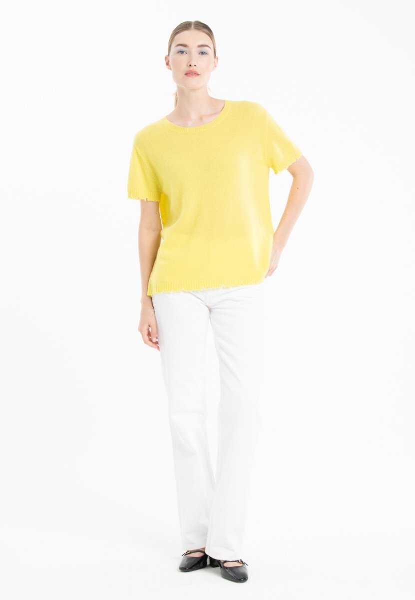 T-shirt col rond cachemire jaune fluo femme - AVA 6-4